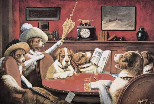 Cassius Marcellus Coolidge “Sitting Up with a Sick Friend” (1903) – Hand Painted Oil Painting | Dogs Playing Poker Wall Art