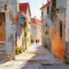 Hand-Painted Mediterranean Alley Oil Painting - Textured Impressionist Style Wall Art for Living Room, Bedroom, Office Decor | 100% Handmade Fine Art Canvas Painting oil painting by Dafen Oil Painting Village Studio