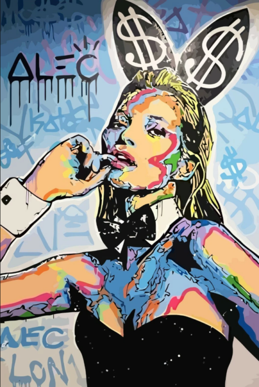 NEW Kate Moss Playboy Bunny Graffiti Art – Hand Painted Pop Art Oil Painting | DaFen Studio