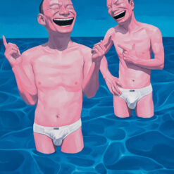 "Two Laughing Men in Water Contemporary Oil Painting Reproduction - Modern Pop Art Wall Decor"