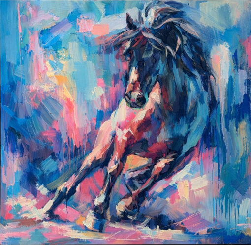 Da Fen Village Abstract Horse Oil Painting Reproduction, Hand-painted Running Horse Art Replica