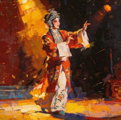 Graceful Peking Opera “Dan” Role Oil Painting | Hand-Painted Traditional Chinese Culture Wall Art | Impasto Textured Canvas
