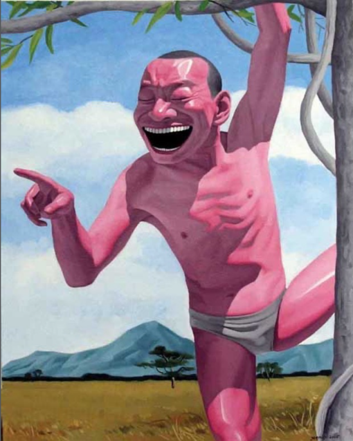 Laughing Man in Savanna Contemporary Pop Art Oil Painting Reproduction – Dafen Village Hand-Painted Wall Decor   Yue minjun