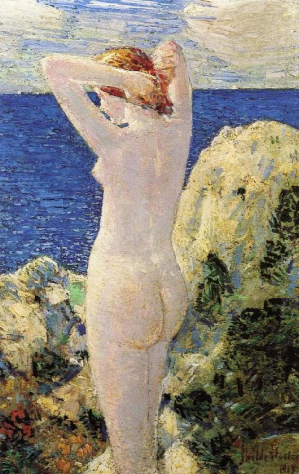 Nude on the Cliffs (After Childe Hassam) – Hand-Painted Impressionist Oil Painting
