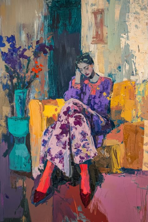 Modern Expressionist Female Portrait – “Vibrant Contemplation” Heavy Texture Oil Painting