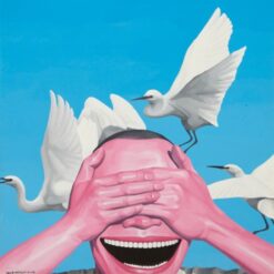Laughing Man with White Egrets Contemporary Pop Art Oil Painting Reproduction - Dafen Village Hand-Painted Wall Decor