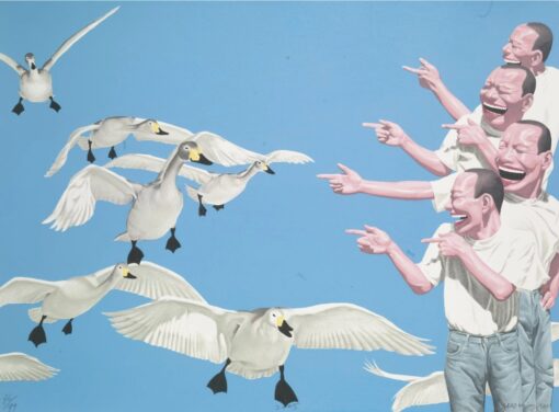 Yue Minjun Big Swans Oil Painting Reproduction | Hand-Painted Contemporary Chinese Art