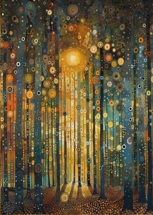 Hand-Painted Klimt-Inspired Enchanted Forest Oil Painting – Museum Quality Symbolist Landscape Wall Art
