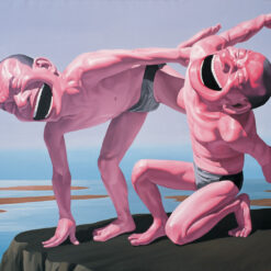 "Two Laughing Men on Cliff Contemporary Pop Art Oil Painting Reproduction - Dafen Village Hand-Painted Wall Decor"