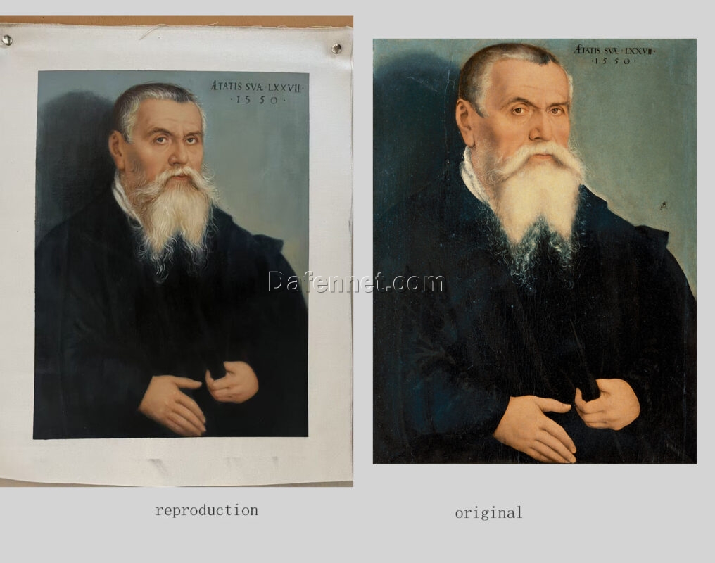 Museum-Quality “Portrait of Lucas Cranach the Elder” (1550) Reproduction — Hand-Painted by a Dafen Village Oil Painting Studio (Old Master Renaissance Portrait Replica) 1 Museum-Quality “Portrait of Lucas Cranach the Elder” (1550) Reproduction