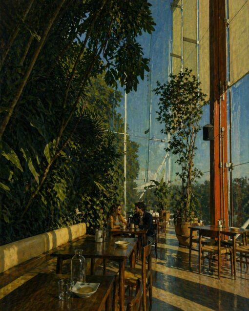 Hand-Painted Realistic Oil Painting | Sunlit Indoor Café Scene, Custom Museum-Quality Artwork