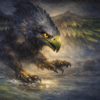 Majestic Storm Griffin – Hand-Painted Museum Quality Mythical Animal Oil Painting 1 Dramatic hand-painted oil painting of a mythical eagle griffin landing on water, golden eyes, museum quality on linen canvas.