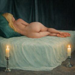 Serene Candlelight Nude – Masterpiece Hand-Painted Oil on Linen Canvas