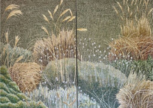 Golden Meadow Diptych | Hand-Painted Wild Grass Oil Painting, Set of 2