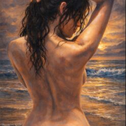 The Golden Hour – Museum-Quality Nude Figure Oil Painting on Sunset Beach (Hand-Painted by Dafen Masters)