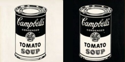 Diptyque encadré d'Andy Warhol représentant des boîtes de soupe Campbell | Reproduction pop art en noir et blanc