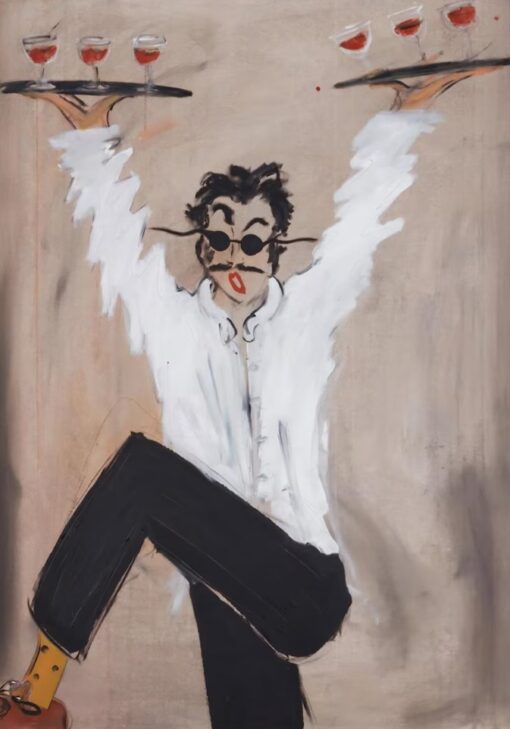 Whimsical Waiter with Cocktails Painting | Modern Bar & Restaurant Wall Art