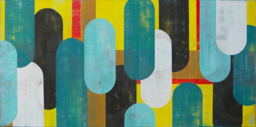 Retro Mid-Century Modern Geometric Canvas Wall Art – “Vertical Rhythm” Abstract Oil Painting Style Print for Living Room & Office
