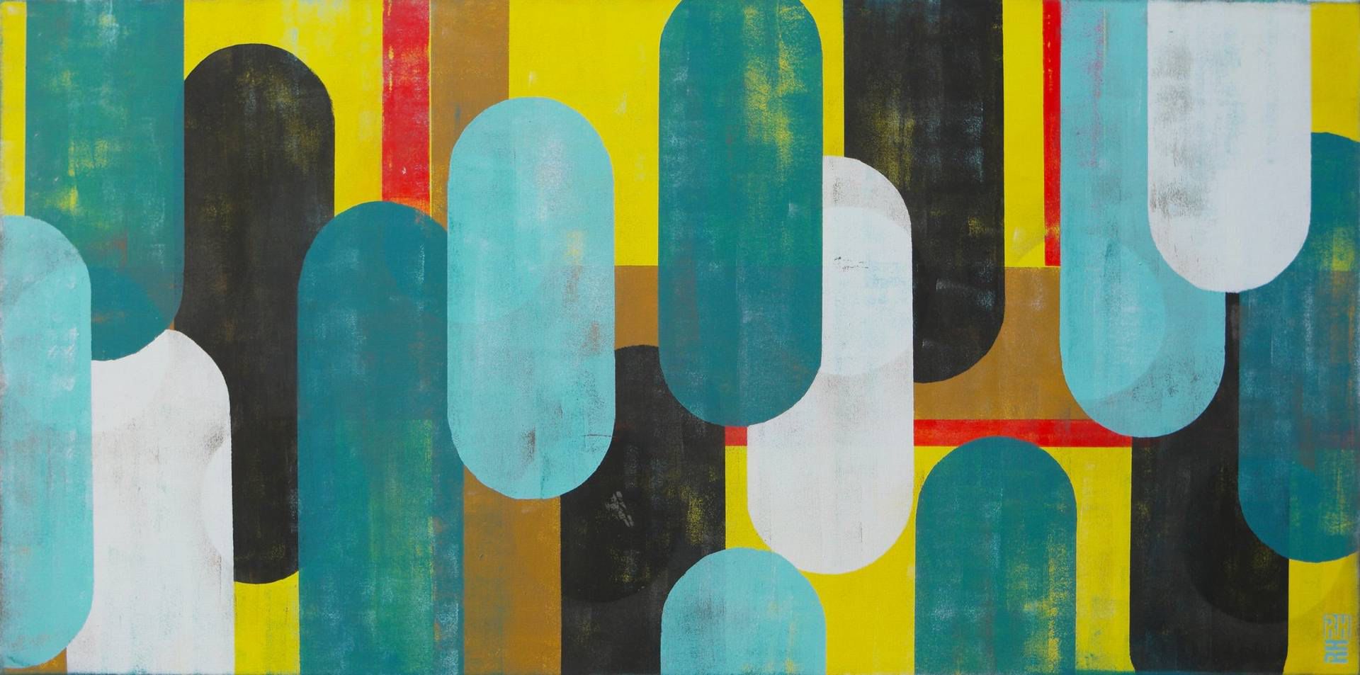 Retro Mid-Century Modern Geometric Canvas Wall Art – “Vertical Rhythm” Abstract Oil Painting Style Print for Living Room & Office