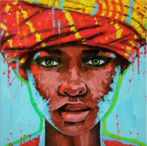 Vibrant African Woman Portrait Oil Painting – Hand-Painted Heavy Impasto Palette Knife Art on Linen Canvas