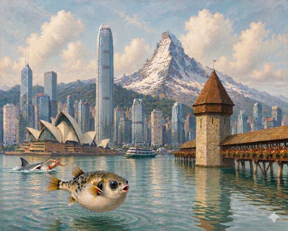 Surrealist Global Landmarks Fantasy Landscape Oil Painting | Hand-Painted Custom Art Featuring Sydney Opera House, Matterhorn & Marine Wonders | Museum-Quality Linen Canvas