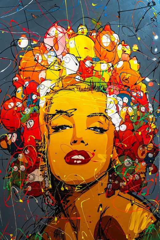 Marilyn Monroe Abstract Pop Art Oil Painting – Hand-Painted Street Art Canvas