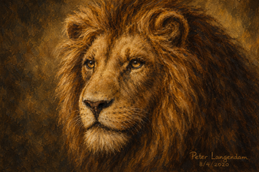 Hand-Painted Lion Portrait Oil Painting – Wildlife Canvas Art