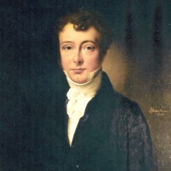 A museum-quality, hand-painted classical oil reproduction of a handsome 19th-century aristocratic young gentleman wearing a white cravat and dark coat, painted on premium linen canvas.
