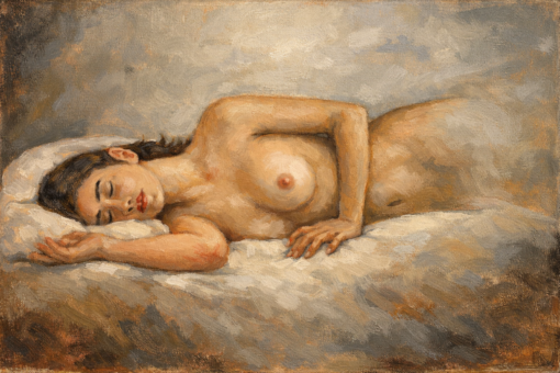 Classic Reclining Nude Female Oil Painting – Hand-Painted Impressionist Figure Wall Art