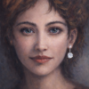 Classic Female Portrait Oil Painting with Diamond Earring – Hand-Painted Realism Art 2 A highly detailed, hand-painted classical oil portrait of a beautiful young woman with blue eyes wearing a sparkling diamond drop earring, painted on premium linen canvas.