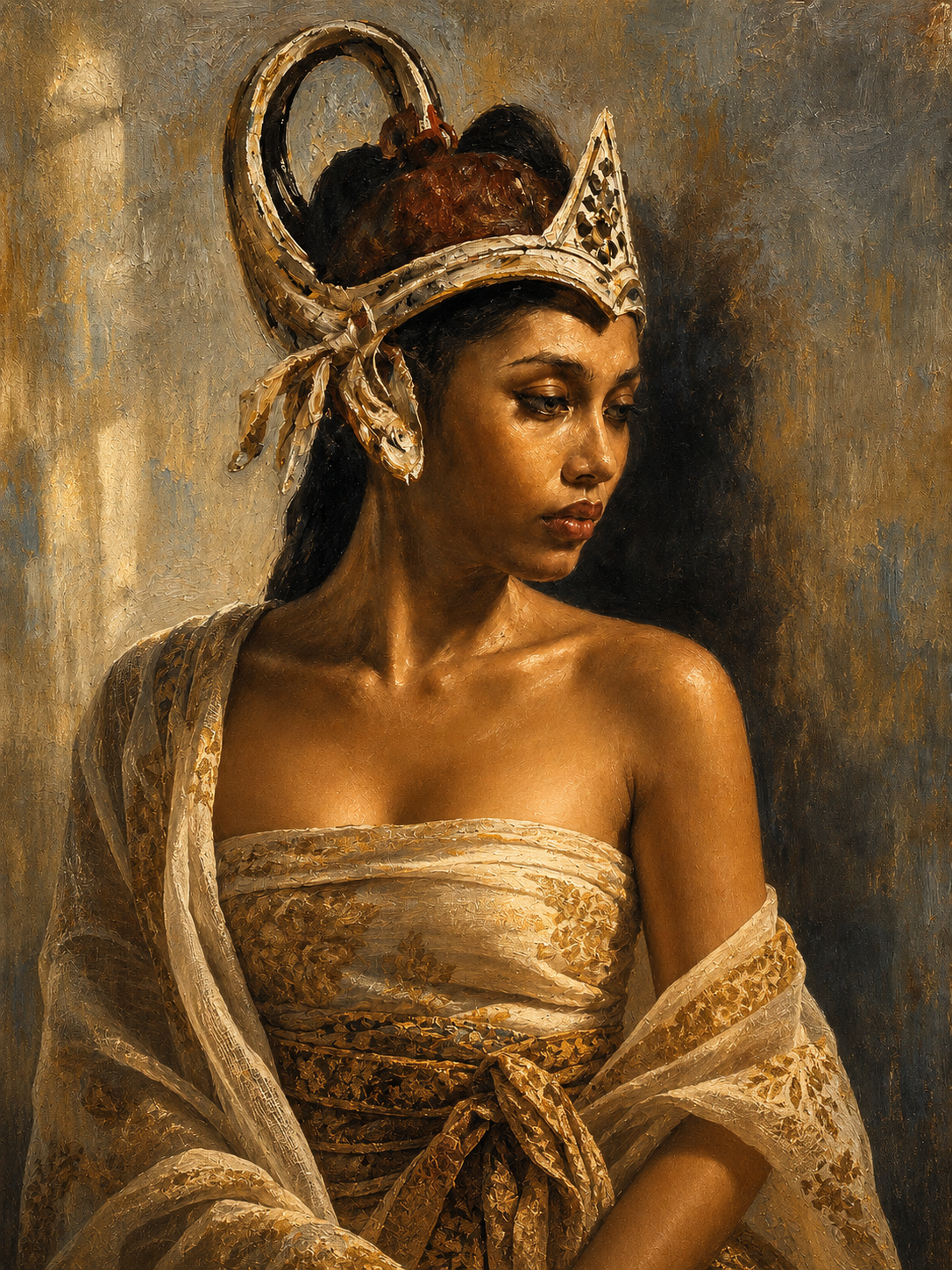 Hand-Painted Balinese Woman Portrait Oil Painting – Classical Realism Cultural Art