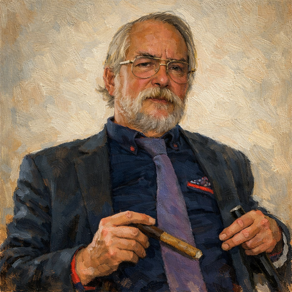Hand-Painted Gentleman with Cigar Oil Portrait