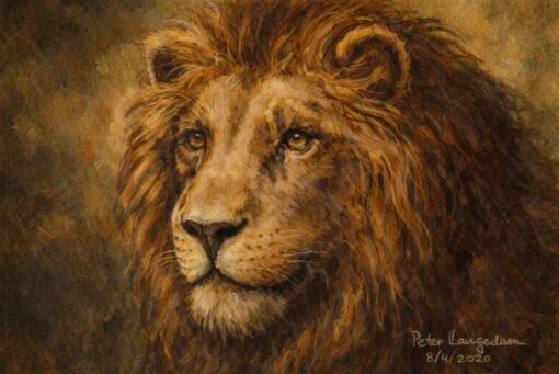 Hand-Painted Lion Portrait Oil Painting – Wildlife Canvas Art