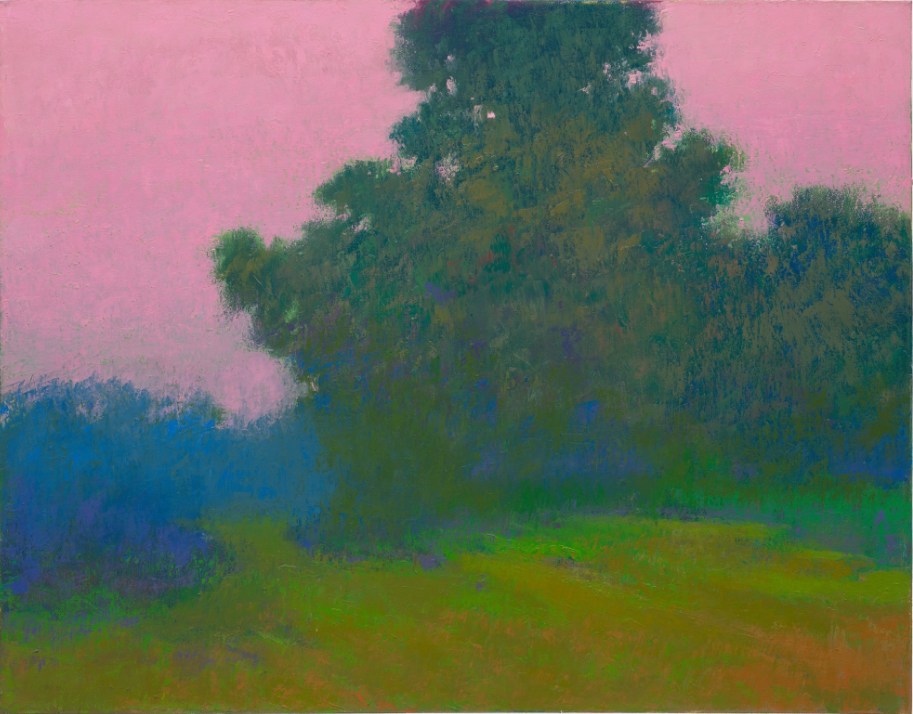 Hand-Painted Pink Sky Landscape Oil Painting – Contemporary Nature Art