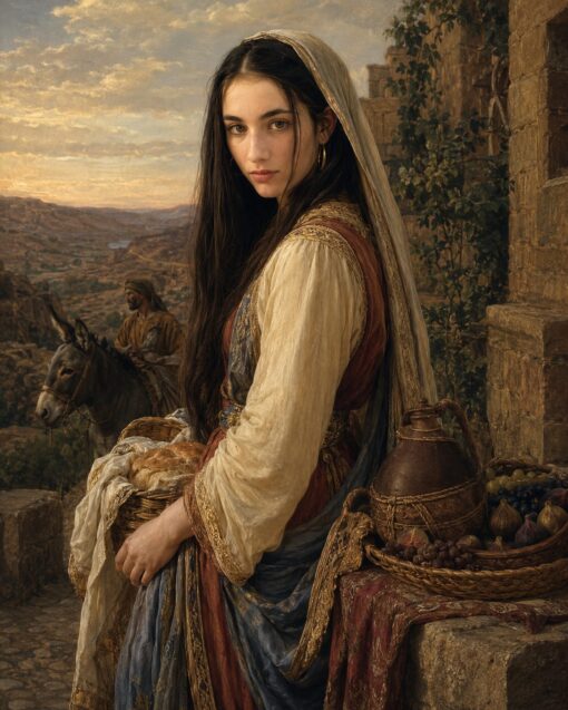 The Maiden at the Village Gate – 100% Hand-Painted Classical Oil Painting