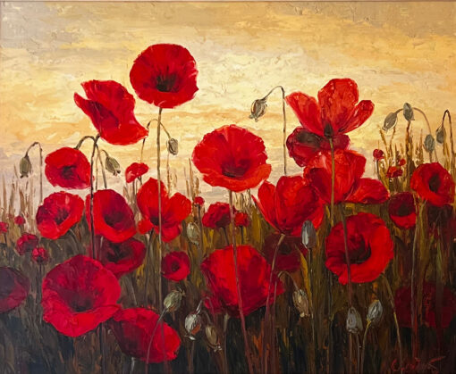 Hand-Painted Red Poppy Field Oil Painting Modern Abstract Floral Wall Art on Canvas