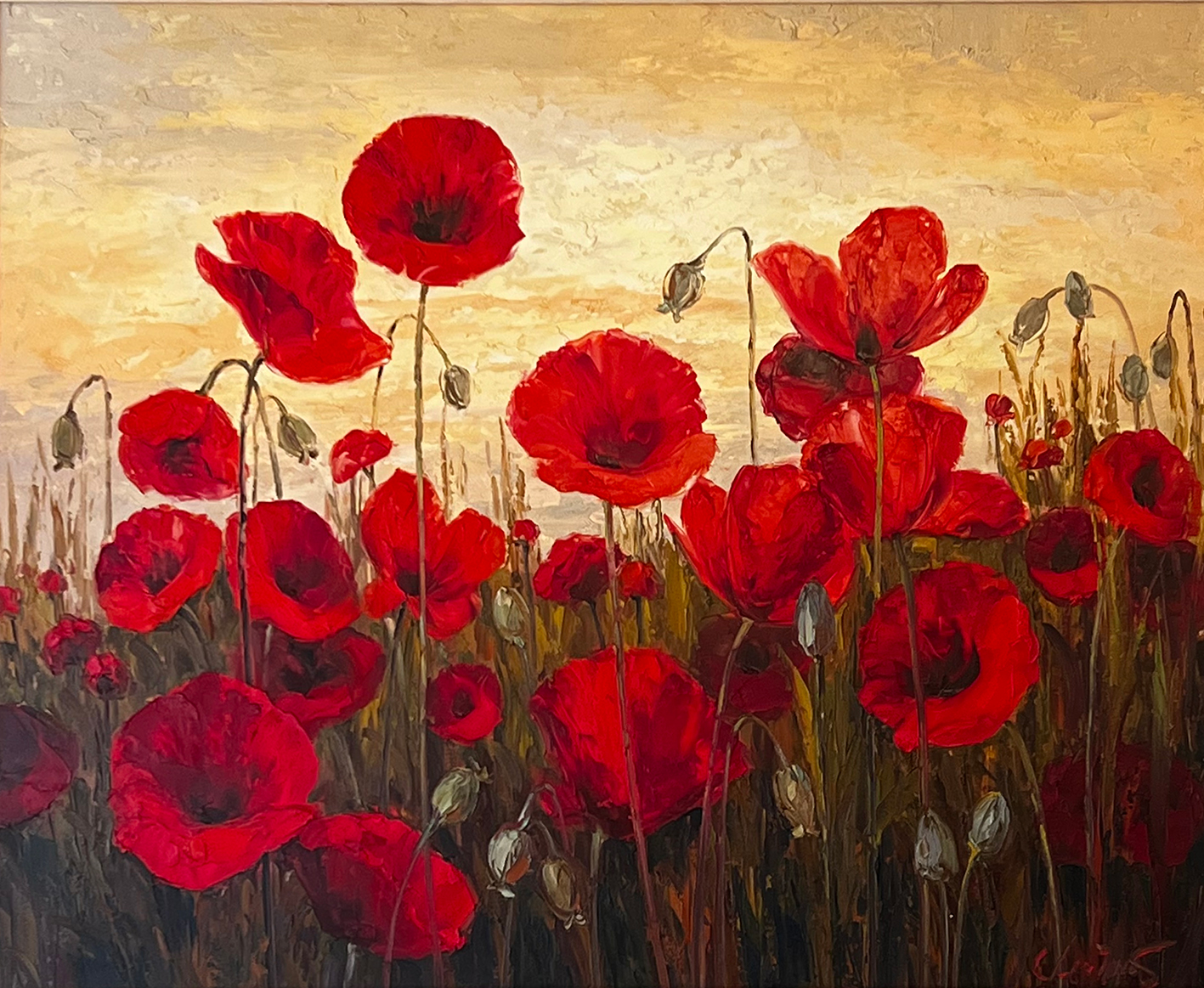 Hand-Painted Red Poppy Field Oil Painting Modern Abstract Floral Wall Art on Canvas