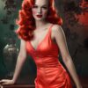 Reproduction peinte à la main à l'huile, de qualité muséale, représentant une femme glamour d'Hollywood d'époque vêtue d'une robe rouge, réalisée par un maître peintre de Dafen