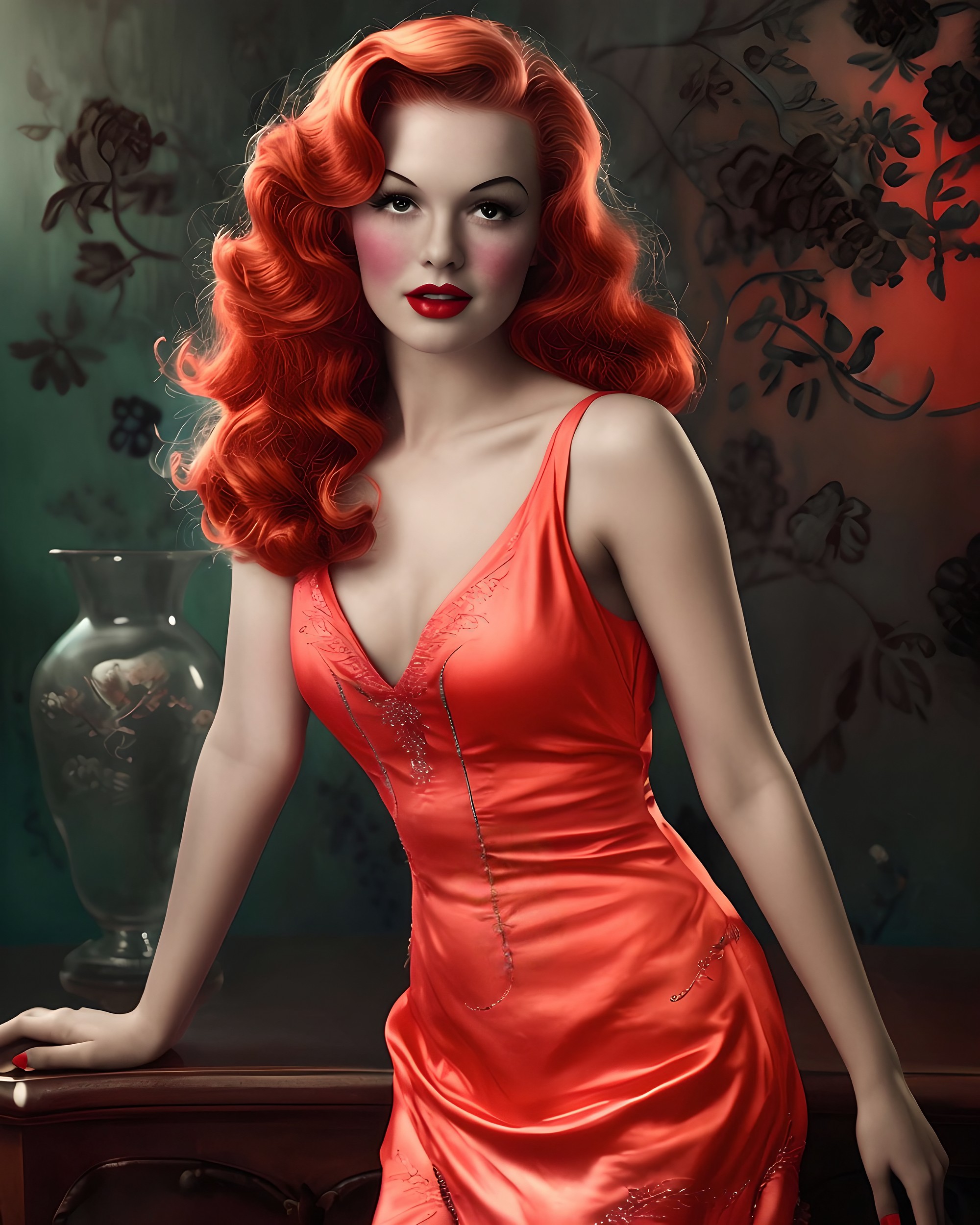 Custom Hand-Painted Vintage Hollywood Red Dress Oil Painting – Museum-Quality Canvas Art