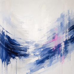 Large hand painted blue abstract oil painting on canvas with heavy texture palette knife impasto
