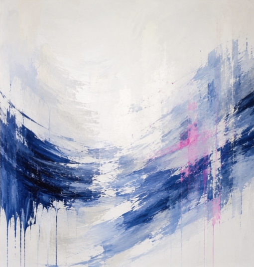 “Blue Crest” – Large Hand-Painted Blue Abstract Oil Painting on Canvas, Heavy Texture Modern Impasto Wall Art