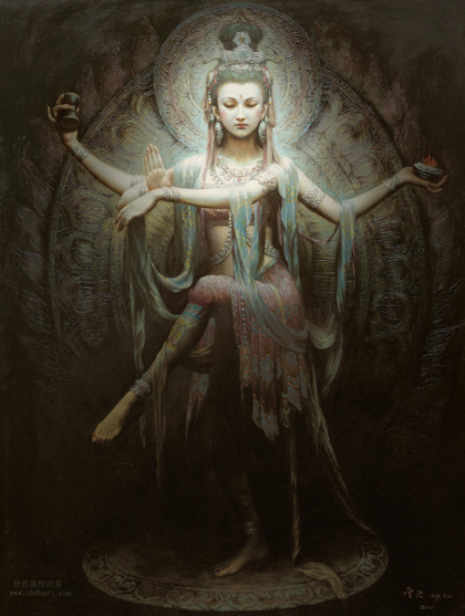 Dunhuang Guan Yin Bodhisattva – 100% Hand Painted Classical Oil Painting