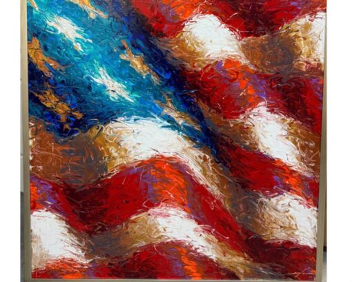 Liberty Unfurled” – Heavy Impasto Abstract American Flag 3D Oil Painting