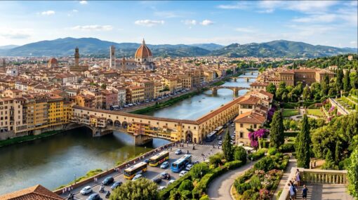 Florence Cityscape Oil Painting – Hand-Painted Panoramic Florence Duomo & Ponte Vecchio Landscape Canvas Art