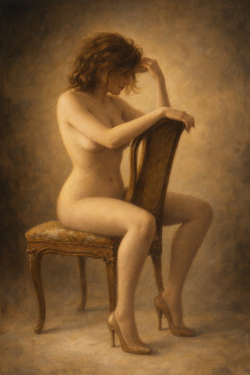 Golden Reverie – Hand-Painted Female Nude Oil Painting