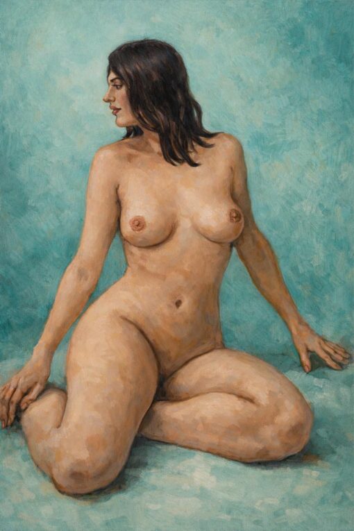 Hand Painted Seated Female Nude Figurative Oil Painting | Realism Figure Canvas Art | Dafen Village Studio