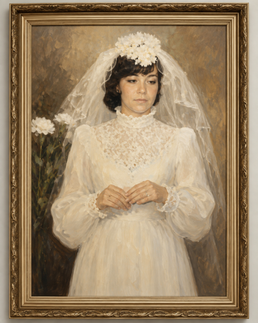 Custom Vintage Bridal Portrait – Hand-Painted Classical Bride Oil Painting on Linen