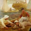 The Missionary Boat" (1894) by Henry Scott Tuke - Hand-Painted Maritime Oil Painting Reproduction 2 Hand painted oil painting reproduction of The Missionary Boat 1894 by Henry Scott Tuke on linen canvas