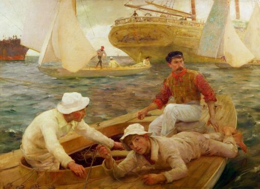 The Missionary Boat” (1894) by Henry Scott Tuke – Hand-Painted Maritime Oil Painting Reproduction