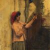 Reproduction peinte à la main à l'huile de l'œuvre « Une fileuse de lin napolitaine » (1877) de John William Waterhouse